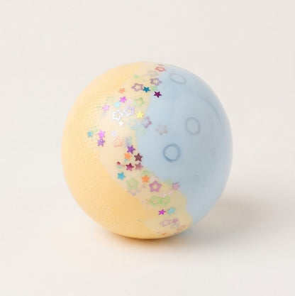 Blue Spirulina Cheese Duo squishy stress ball with cream-based filling, rice texture, colorful star sequins, and soft two-tone sensory moldable slow-rebound design.