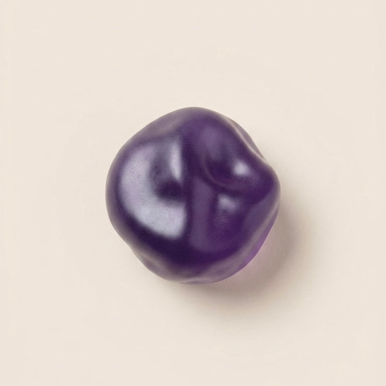 Ultra-soft crystal purple grape squishy stress ball with translucent color, zero-rebound moldable texture, and non-sticky surface.