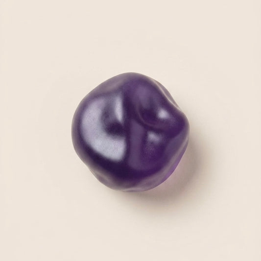 Ultra-soft crystal purple grape squishy stress ball with translucent color, zero-rebound moldable texture, and non-sticky surface.