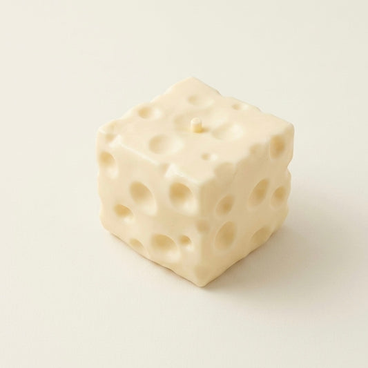 White jumbo cheese squishy stress ball sensory toy with Swiss cheese texture for ASMR and fidget play.