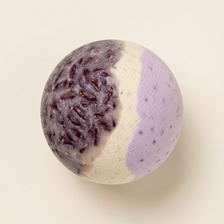 Purple Rice Taro Mochi squishy stress ball with soft cream-based texture, realistic grain filling, low stickiness, and purple taro rice design.
